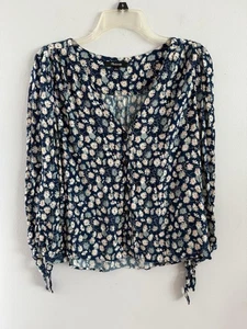 Madewell Blouse Shirt Navy Floral Daisy Button Front V-Neck Blouse Button Up L - Picture 1 of 3
