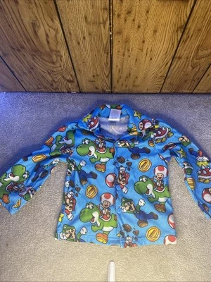 Boy’s 8 Nintendo Blue/multi-color Mario/Luigi Print Button down Pajama Top Used - Image 1 of 3
