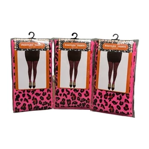 3 Paia Collant Rosa Leopardo Senza Piedi Adulto Halloween Rave Party Nuovo - Foto 1 di 6