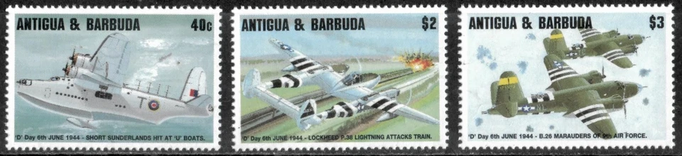 Antigua 1994 - D-Day Airplanes - Set of 3 Stamps - Scott #1810-12 - MNH - Image 1 of 1