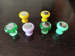 Vintage Lot of 6 Glass SLAG Depression 1" Art Deco Drawer Pulls Knobs - Picture 1 of 4