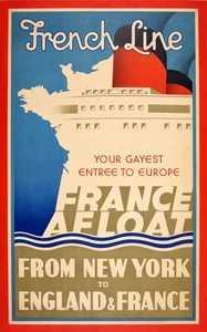 Travel Posters French Line Gayest France Art Deco - Picture 1 of 1