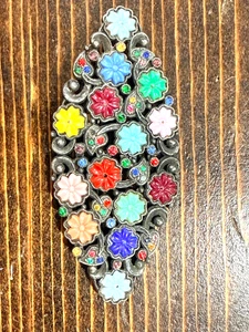 Vintage Czech Art Deco Style Brooch with Multicolored Floral Accents Pin - Picture 1 of 7