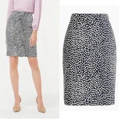 J. Crew Nuevo con Etiquetas Mujeres Falda 4 Negro Blanco Punto Estampado Basketweave Lápiz Classiccore Foto 1 de 4