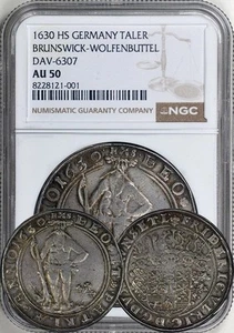 Germany - 1630 HS Brunswick-Wolfenbuttel Wildman 1 Taler / Thaler NGC AU-50 - Picture 1 of 1