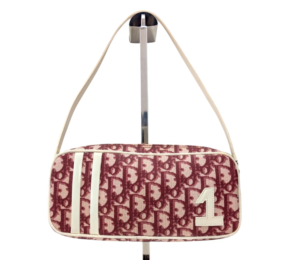 Christian Dior Mini Bolso de Mano de Hombro Cartera Trotter PVC Cuero Burdeos Foto 1 de 4