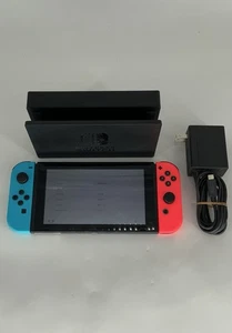 Nintendo Switch HAC-001 (-01) Red & Blue Neon Joy Cons w/ Dock and Power Cable - Picture 1 of 12