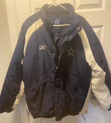 Chaqueta acolchada grande vintage años 90 NFL ropa auténtica Dallas Cowboys azul y blanco Foto 1 de 4