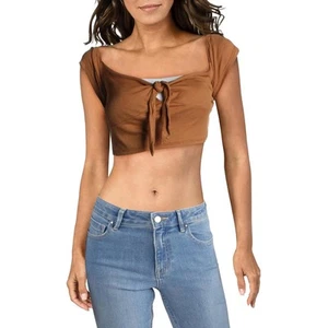Lucca Womens Brown Flutter Sleeves Short Tank Crop Top Shirt L 6540 - Picture 1 of 1