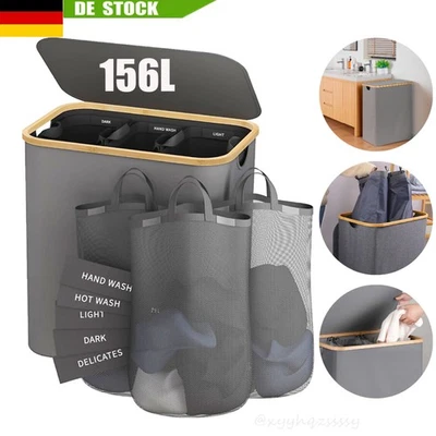 156 L Großer Wäschekorb mit Deckel Wäschesammler Faltbar Wäschebox Wäschetrenner - Bild 1 von 4