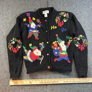 Vintage Thymian 80er 90er Strick Ugly Sweater Cardigan Damen S Lehrer Santa Ho Ho Ho - Bild 1 von 12