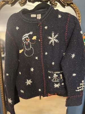 Vintage Ugly Christmas Cardigan Sweater Snowmen Northcrest Small 6-8 - Image 1 of 4