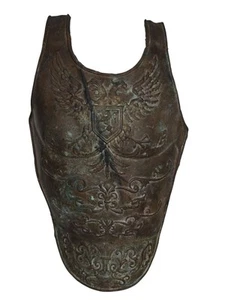 Antik Messing Brustplatte Panzer graviert Doppelkopf Adler Wappen Blumenmotiv - Bild 1 von 9