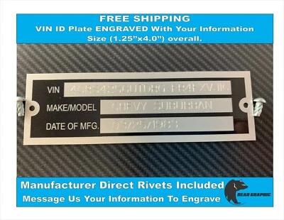 SERIAL NUMBER ID TAG PLATE DATA ENGRAVED WITH INFORMATION FREE SHIP - Image 1 of 3
