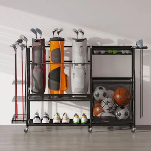 3 Golf Bag Stand Holder Organizer for Garage with Wheels Sport Accessories Rack - Picture 1 of 9