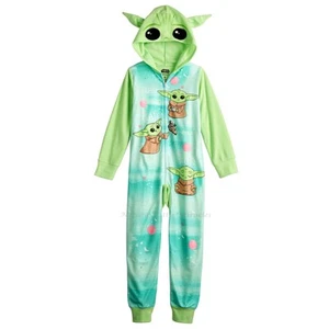 Baby Yoda Girls Pajamas Union Suit One Piece Costume Hoodie Star Wars Size 6 7 8 - Picture 1 of 3