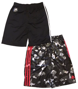 adidas 2 Pack Shorts Youth L 14/16 3 Stripe 1 Black 1 Grey Camo Pull On Active - Picture 1 of 14