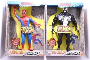 1991 ToyBiz Marvel Supersize Supereroi Spider-Man & Venom 15" Mega Figure Nuovo con scatola - Foto 1 di 6