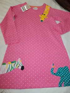 NWT LK LAL Boden Style Girls 6 Appliqued Dress Giraffe Elephant Zebra Pink Polka - Picture 1 of 7