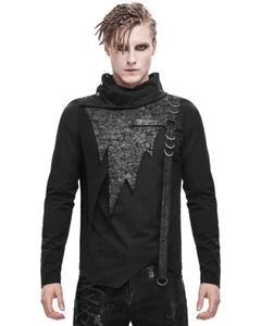 Devil Fashion Mens Apocalyptic Punk Top Black Gothic Dieselpunk Cowl Neck Shirt - Picture 1 of 11
