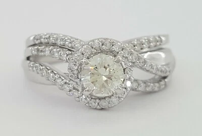 Round Diamond Crossover Twisted 14K Engagement Wedding Ring Set 1.10 ct $4K - Image 1 of 4