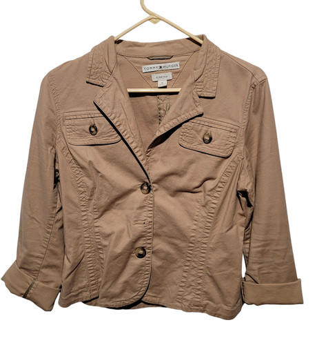 VETEMENTS Y2K Tommy Hilfiger giacca donna elasticizzata 12 kaki marrone beige cotone con bottoni C624