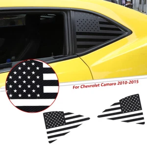 US Flag Rear Quarter Window Decal Stickers For Chevy Camaro 2010-15 Carbon Fiber - Picture 1 of 12