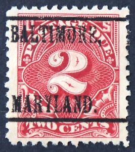U.S. Used Stamp Scott #J62 2c Postage Due, Superb. Baltimore Pre-Cancel. A Gem!
