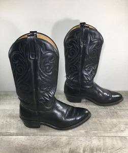 Union Made Cowboy Western Black Leather Biker Motorcycle Mens Boots 8.5 Vintage - Picture 1 of 10