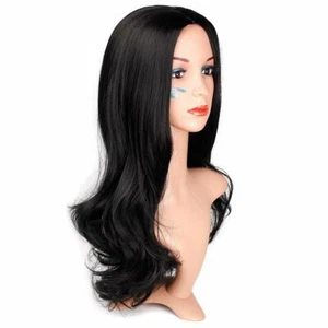 Women's Black Long Wavy Wig Long Curly Straight Synthetic Hair Fashion Looking - Picture 1 of 9