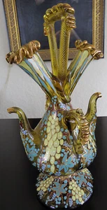 Gordiola Mallorca double decanter cruet enamel gold gilt art glass double spout - Picture 1 of 8