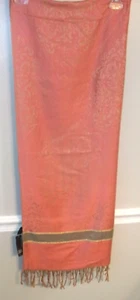 AlmodaColors Pink Gold Polyester Scarf Shawl with 3" Fringe 27" x 70" NWT - Picture 1 of 4