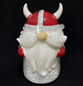 Nuovo barattolo biscotti natalizi gnomo vichingo ceramica fiocchi di neve slitta campana bistrot 10" - Foto 1 di 8