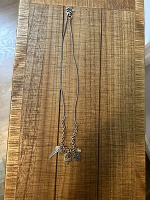 Lucky Brand Owl Charm Necklace 2 Tone Rhinestones EUC - Image 1 of 3