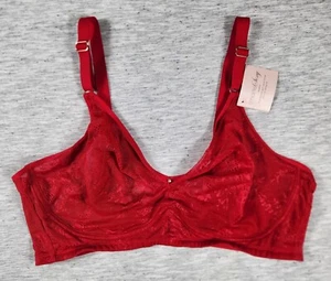 Sheer Mesh Demi Bra Wirefree Medium Coverage Womens Plus Size 3XL Red - Picture 1 of 8