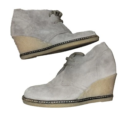 J Crew Macalister 女式 6 灰褐色麂皮绒系带胶底楔形短靴 — 第 1/4 张图片