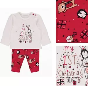 Baby Christmas Pyjamas George Red Soft Cotton 1st  Xmas Pjs Set Full Length Box  - Picture 1 of 5