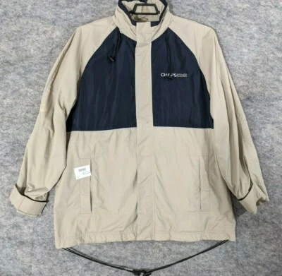 Chaps Ralph Lauren Golf Jacket Mens Large Beige Black Zip Up Pockets Hood Lined - Image 1 of 4