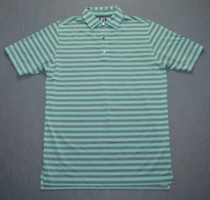 FootJoy Atheltic Fit Polo Shirt Medium Performance BBCC Logo Green Strpied - Picture 1 of 9