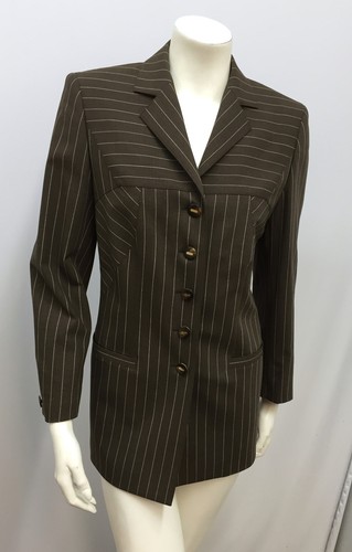 OFF WHITE GIACCA ESCADA GESSATO MARRONE E BIANCO SPORCO 7 BOTTONI "ESCADA" TAGLIA 36