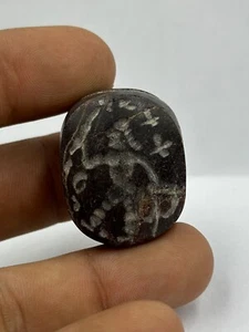 Antique Ancient near eastern old black stone intaglio seal bead stamp - Picture 1 of 8