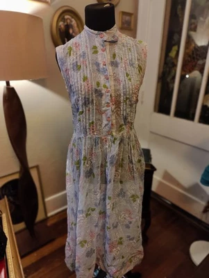 Vestido de día de anfitriona vintage años 50/60 hecho a mano para mujer transparente floral talla S/M Foto 1 de 4