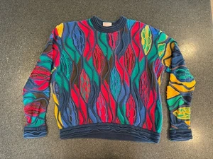 Vintage Cuggi Coogi 70s Colorful 3D Sweater Medium Mercerized Cotton Australia - Bild 1 von 5