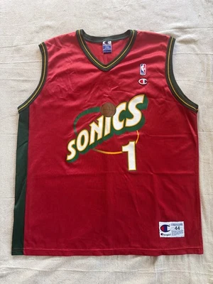 Vintage SEATTLE SUPERSONICS Jersey CHAMPION 44 Red 90s EASTWOOD NBA Defunct #1 - Image 1 of 4