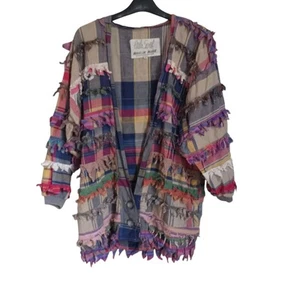 Paula Sweet Muslin Mink Vintage 80s Multicolor Fringe Plaid Boho Size S - Picture 1 of 4