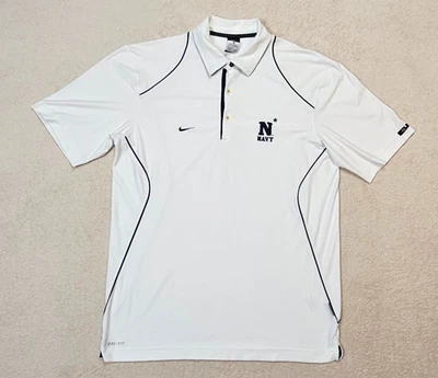 Nike Dri-Fit Navy Midshipmen 3-Button Polo Shirt - White - Men's Size Medium - Image 1 of 4