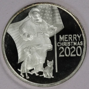 2020 Merry Christmas Santa w/US Flag 1 oz .999 Fine Silver Round - Picture 1 of 2