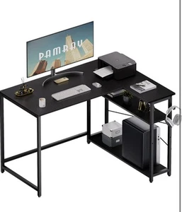 Pamray 43 Inch L Shaped Computer Desk With Reversible Side Storage Shelves - Picture 1 of 6