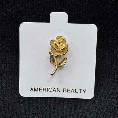New American Beauty Gold Tone Rose Pin Lapel Pinback - Image 1 of 4