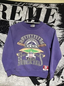 Vintage 90’s Colorado Rockies Nutmeg Purple Crewneck Sweater Size Youth M - Picture 1 of 4